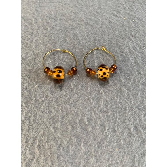 Lampwork Glass Tiger Bead Necklace & Earring Set with Gold Tone Finish Adjustabl - Picture 6 of 12